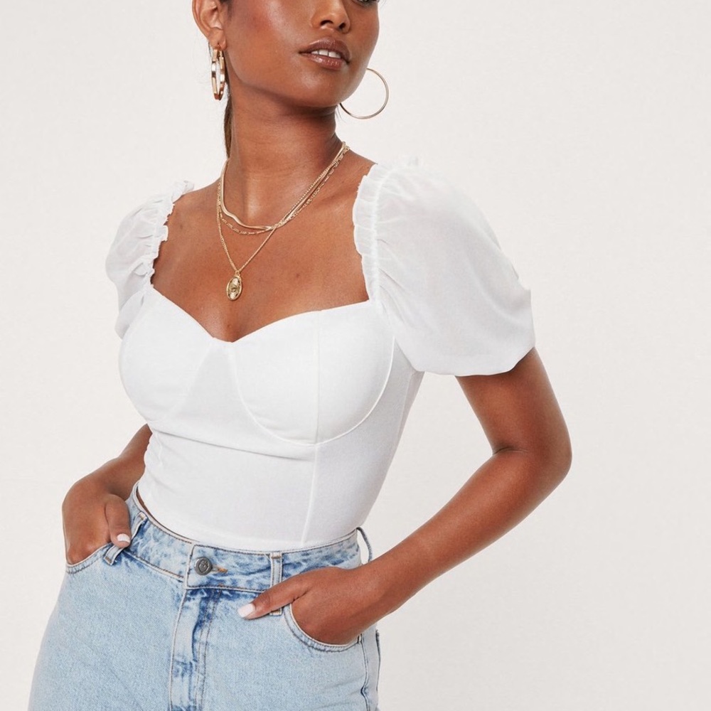 Short Sleeve Square Neck Ruffle Crop Top